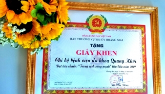 Chi bộ Bệnh viện đa khoa Quang Khởi đạt tiêu chuẩn Trong sạch vững mạnh tiêu biểu năm 2019.